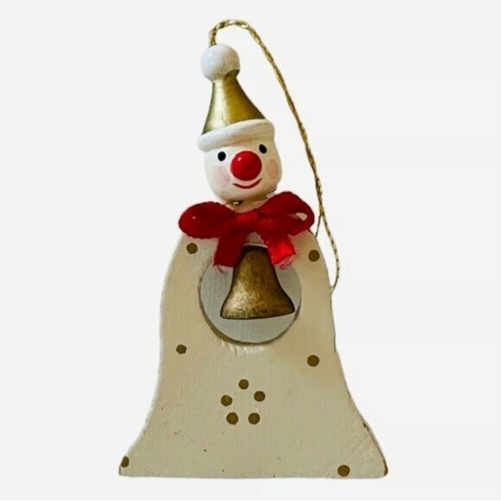 Vintage Wooden Christmas Bell Ornament Snowman 3" Multicolor Collectible Rare VG - Picture 4 of 5